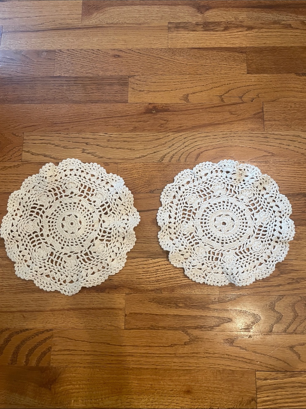 A Set of 2 Crochet Doilies - Pair in Cream